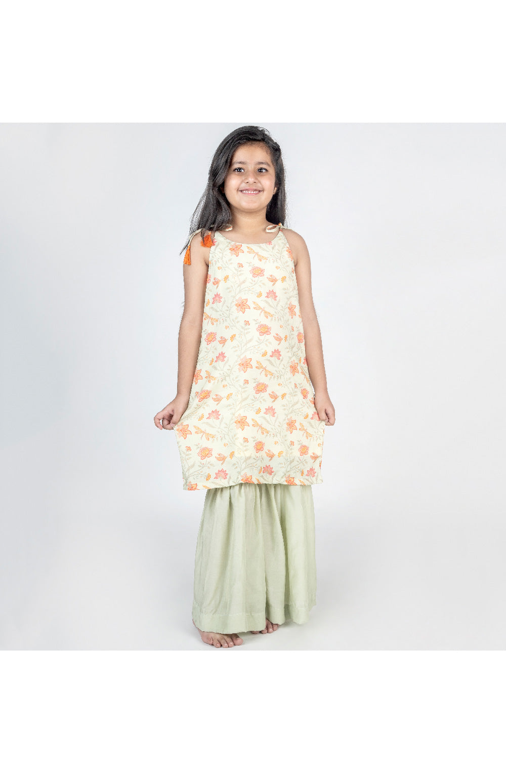 Green Floral Printed Kurta And Sharara Set