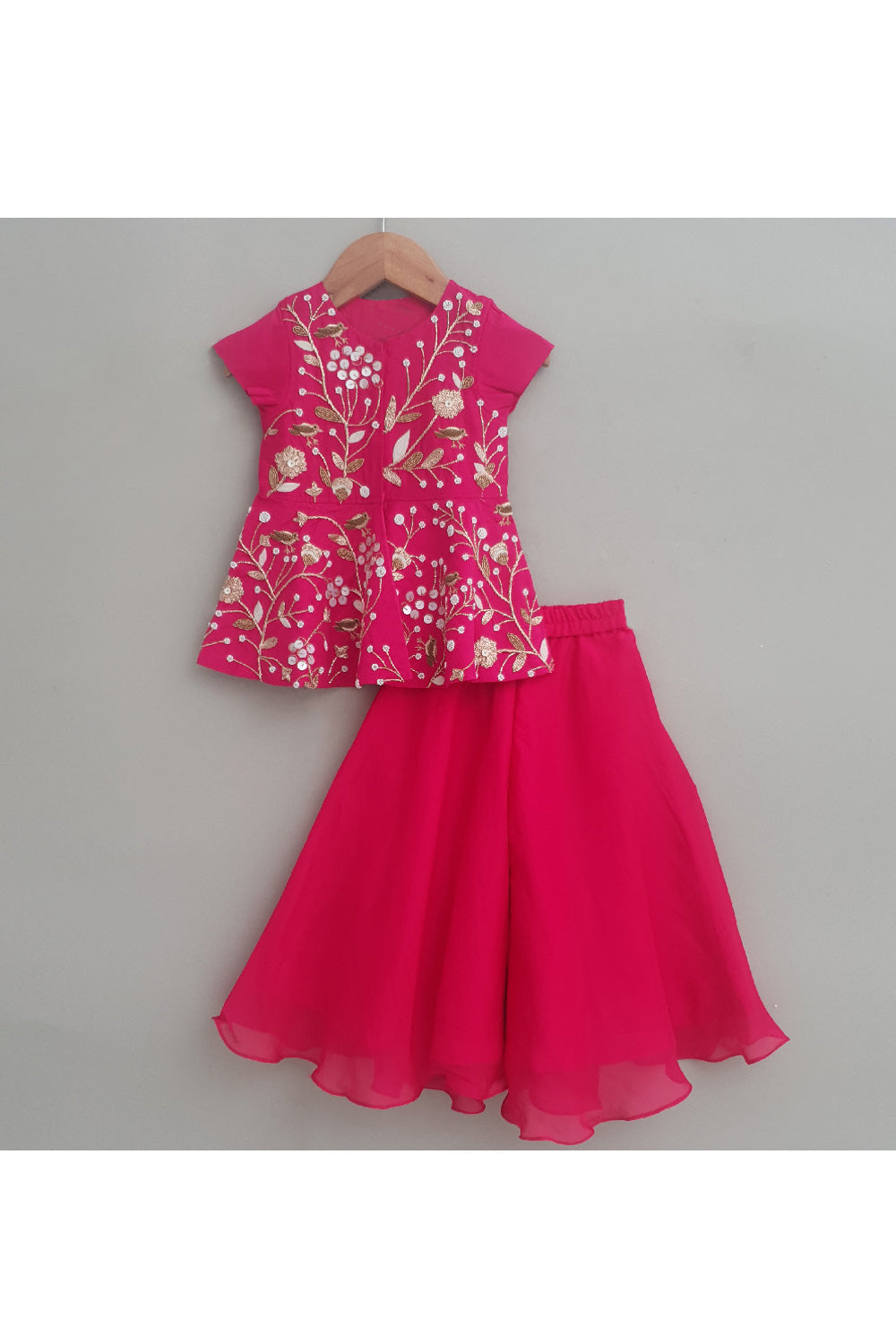 Pink Embroidered Cotton Silk Kurta With Palazzo Set