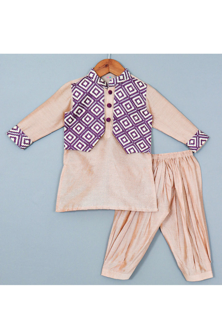 Beige With Purple Thread Embroidered Attached Jacket And Salwar Set