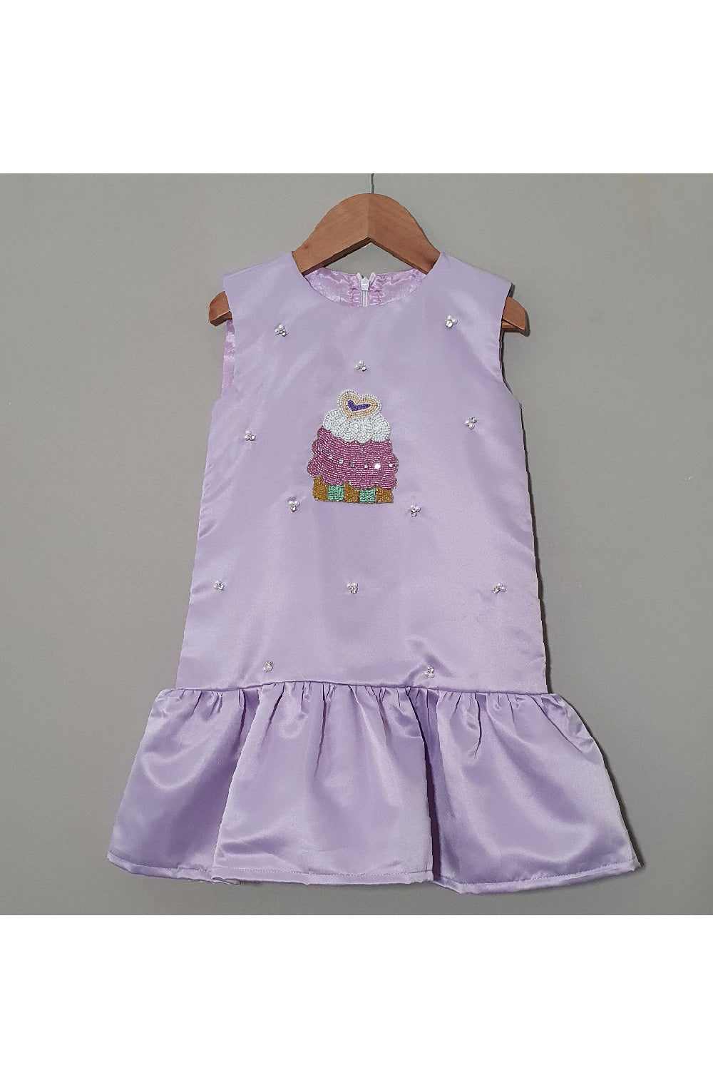 Lavender Cupcake Embroidered Satin Dress
