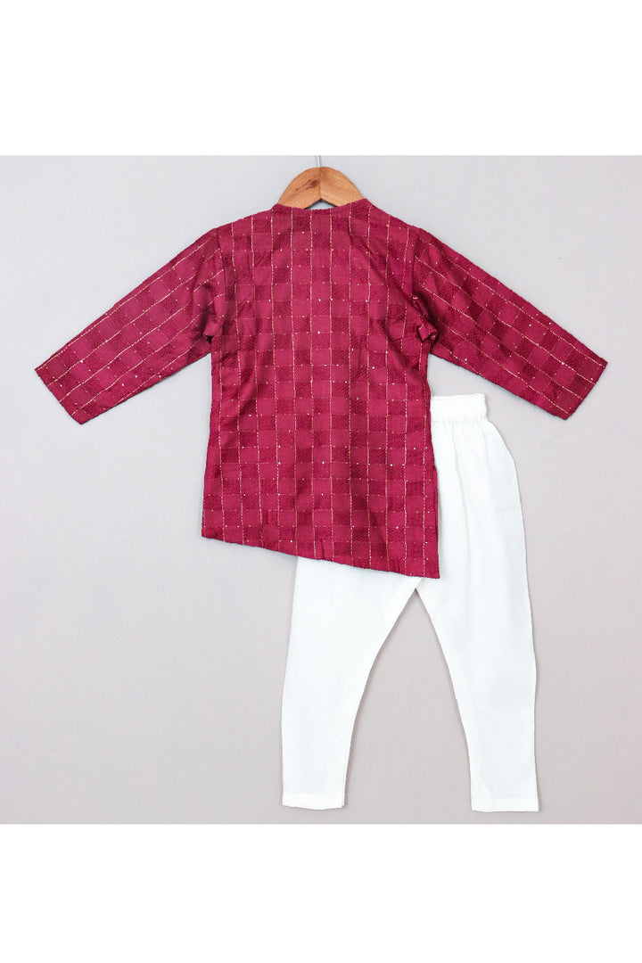 Thread Embroidered Silk Blend Asymmetrical Kurta With Pyjama Set
