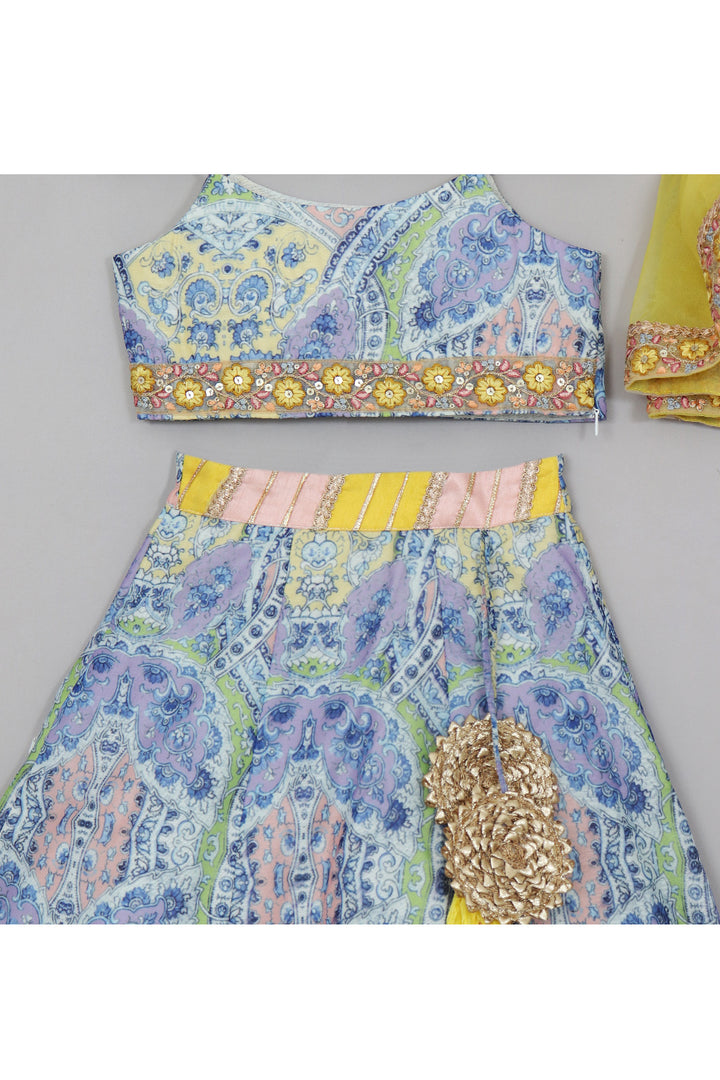 Multicolor Motif Printed And Gota Lace Detailing Top With Lehenga Set