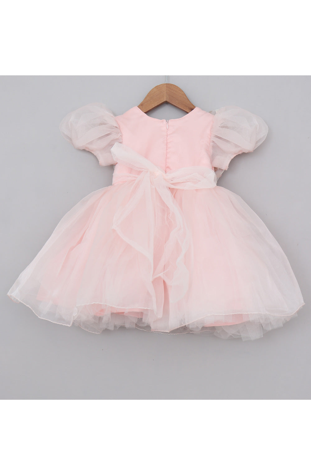 Peach Floral Embroidered Bow Detailing Organza Dress