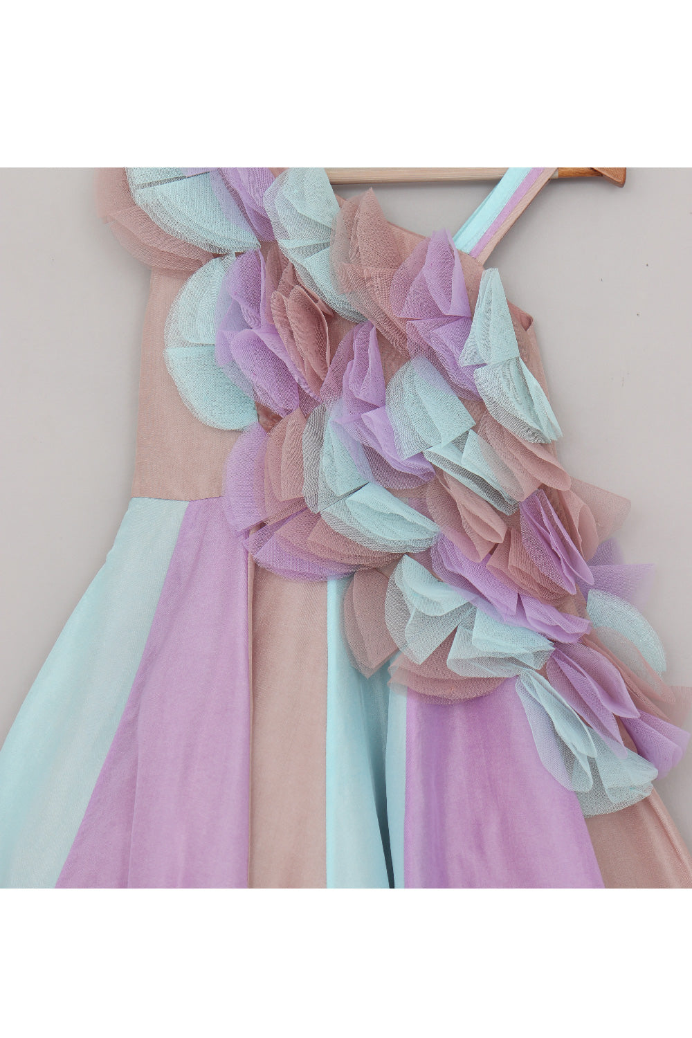 Multicolor Petals Detailing One Shoulder Gown