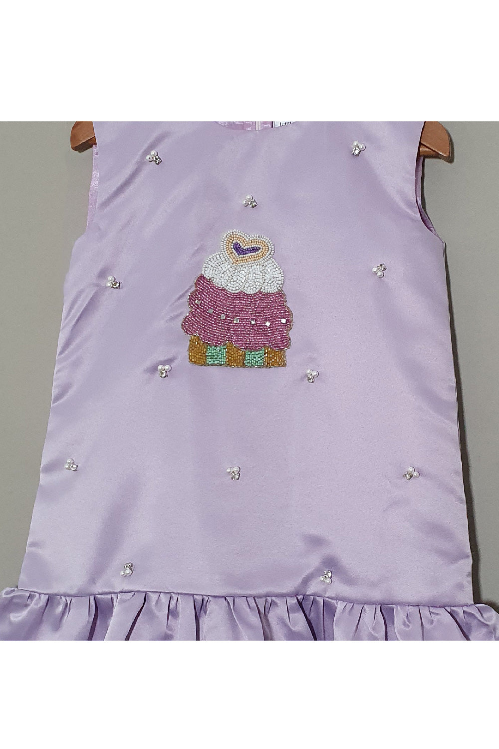 Lavender Cupcake Embroidered Satin Dress