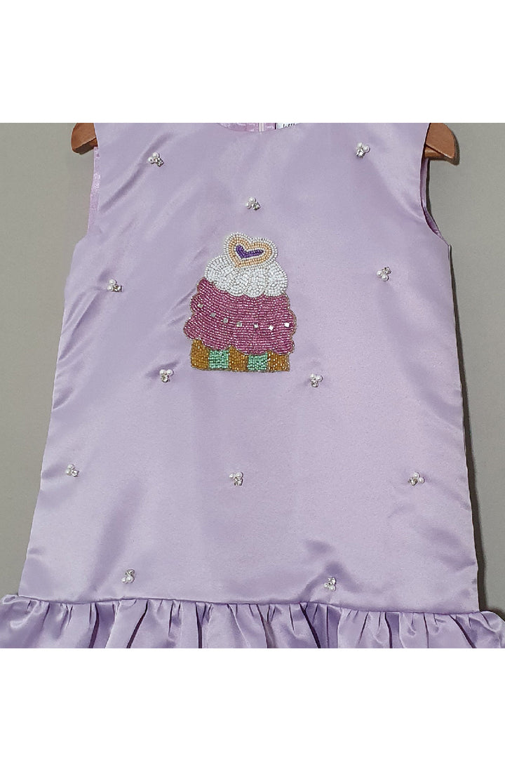 Lavender Cupcake Embroidered Satin Dress