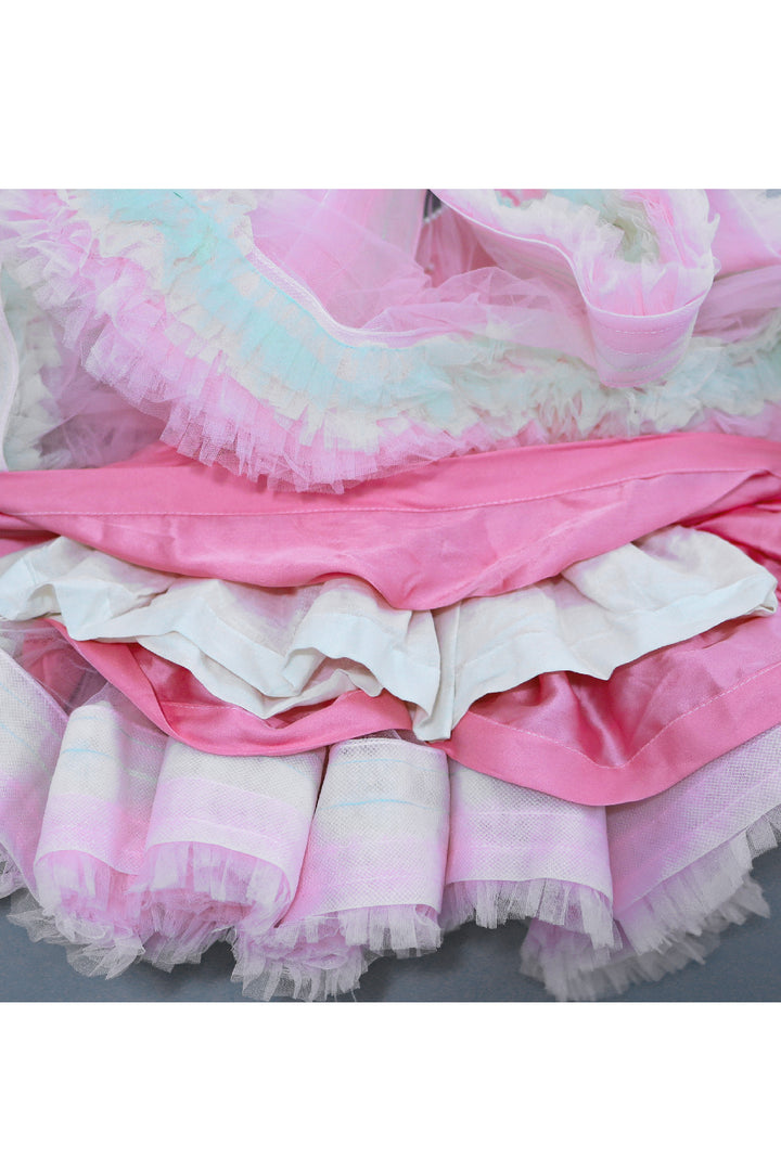 Pink Kitty Patch Embroidered Net Layered Dress