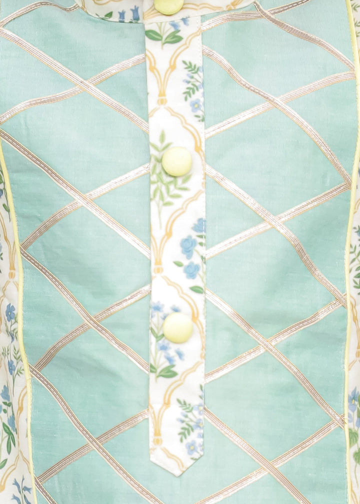 Light Green Mint Leaf Printed Kurta With Pyjama Set
