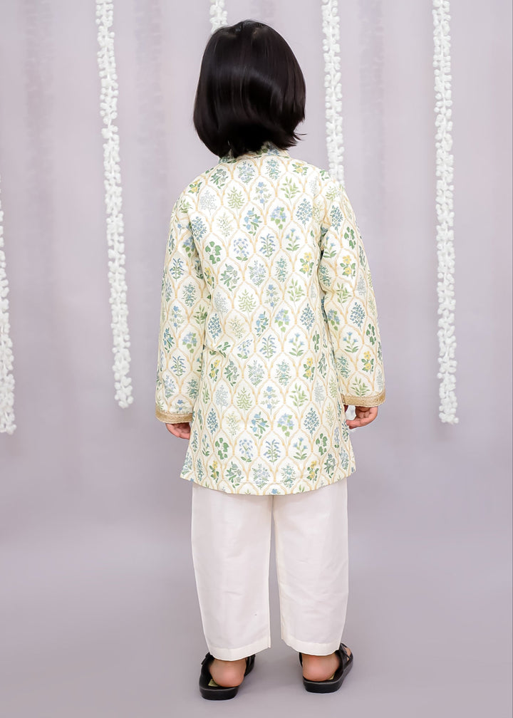 Light Green Mint Leaf Printed Kurta With Pyjama Set