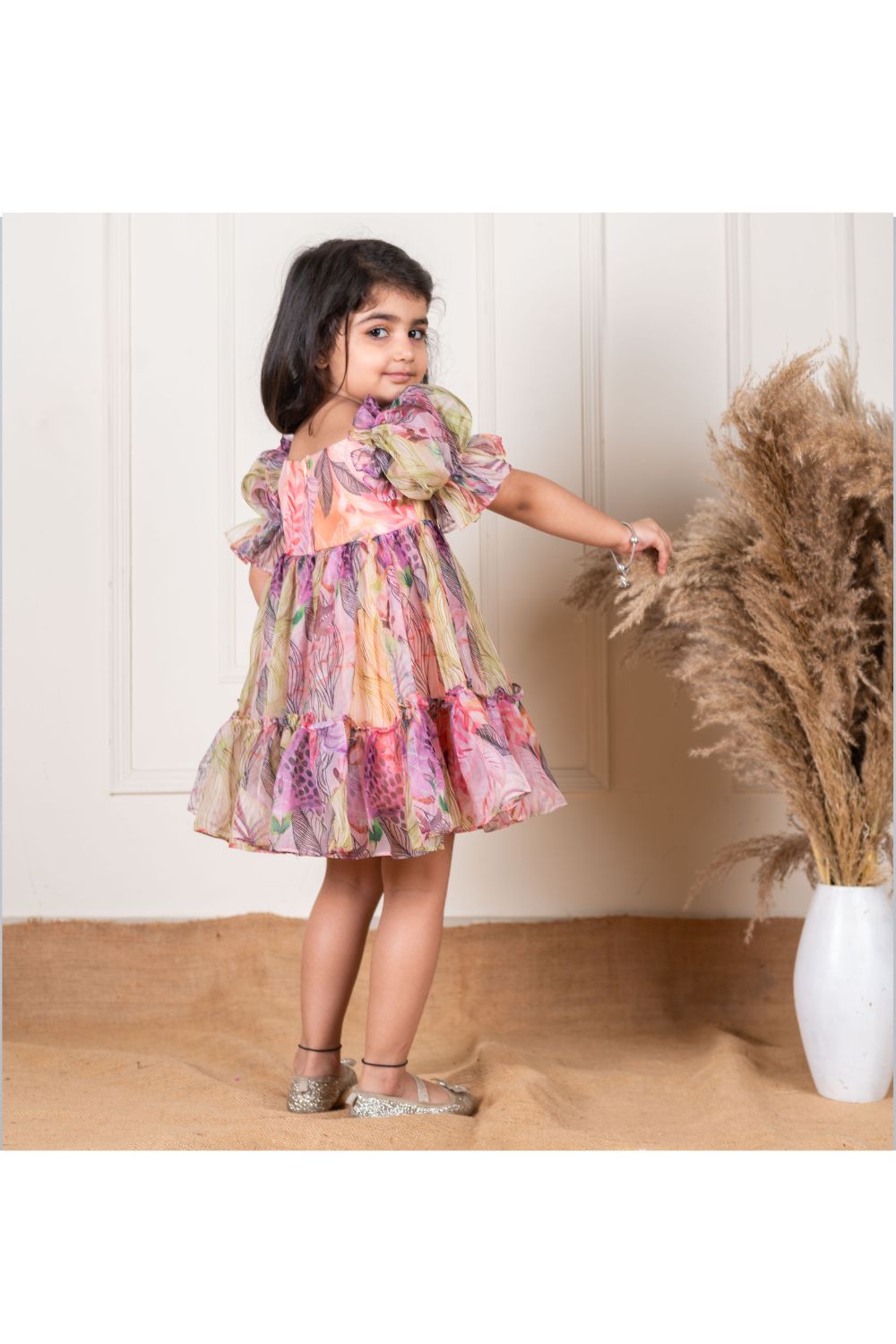 Multicolor Boho Organza Frill Dress