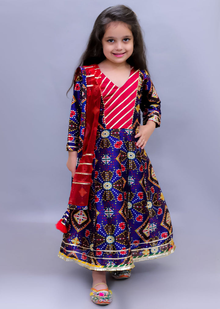 Navy Blue Patola Printed with gota work Floor Length Dress