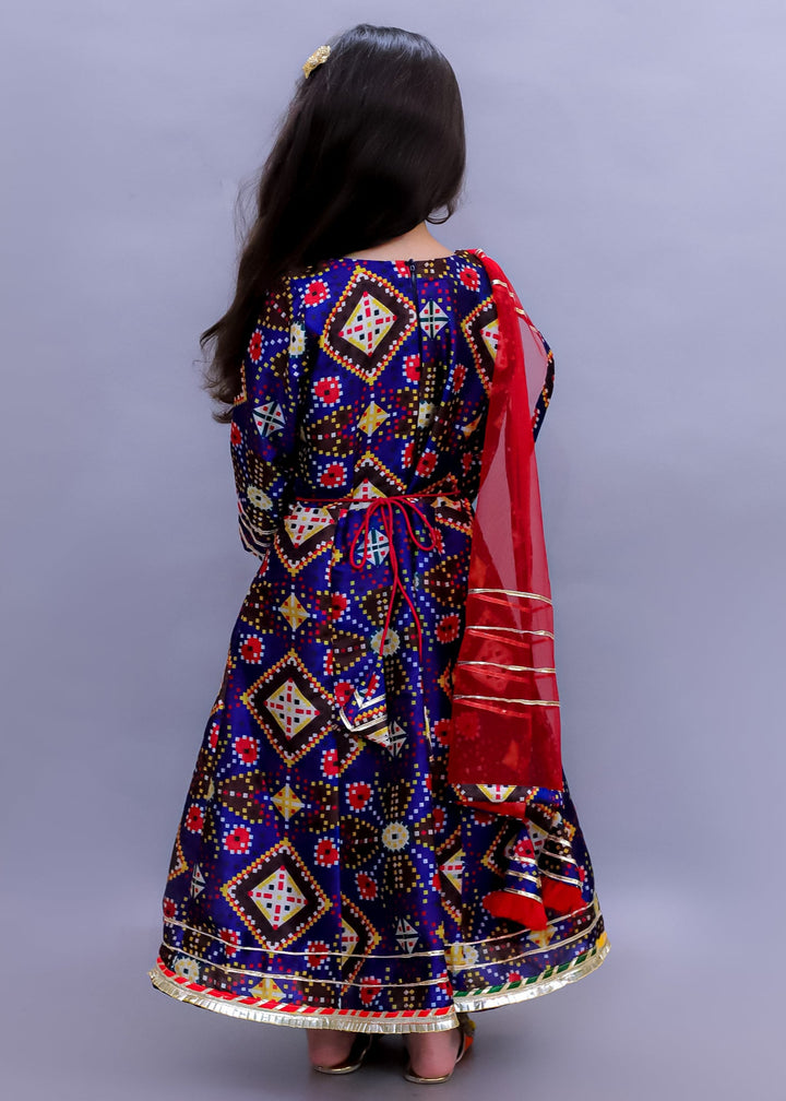 Navy Blue Patola Printed with gota work Floor Length Dress