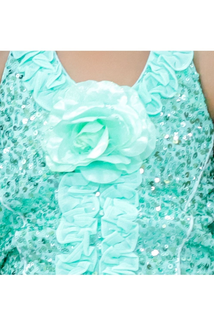 Sea green Halter Neck Sequin Top & Pleated Palazzo Set