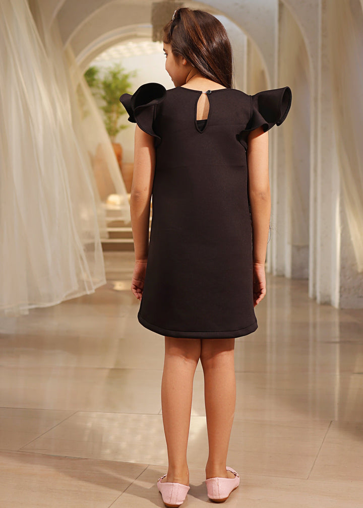 Black Neoprene Handmade Sequence and Net Flaming Dress