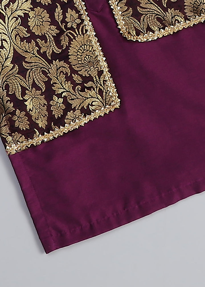 Purple Kurta With Brocade Attached Jacket and Pyjama Set