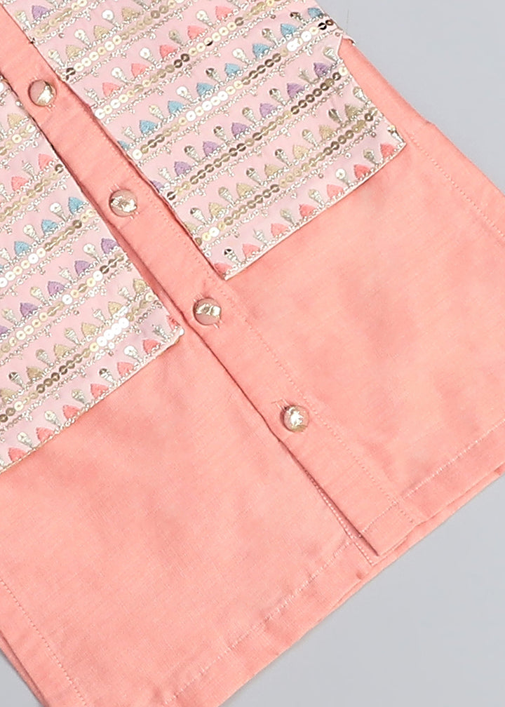 Peach Kurta With Attached Heavy Embroidery Jacket With Pyjama Set