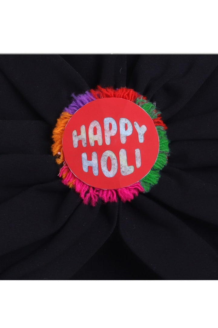 Unisex Cotton Happy Holi Turban-White/Black