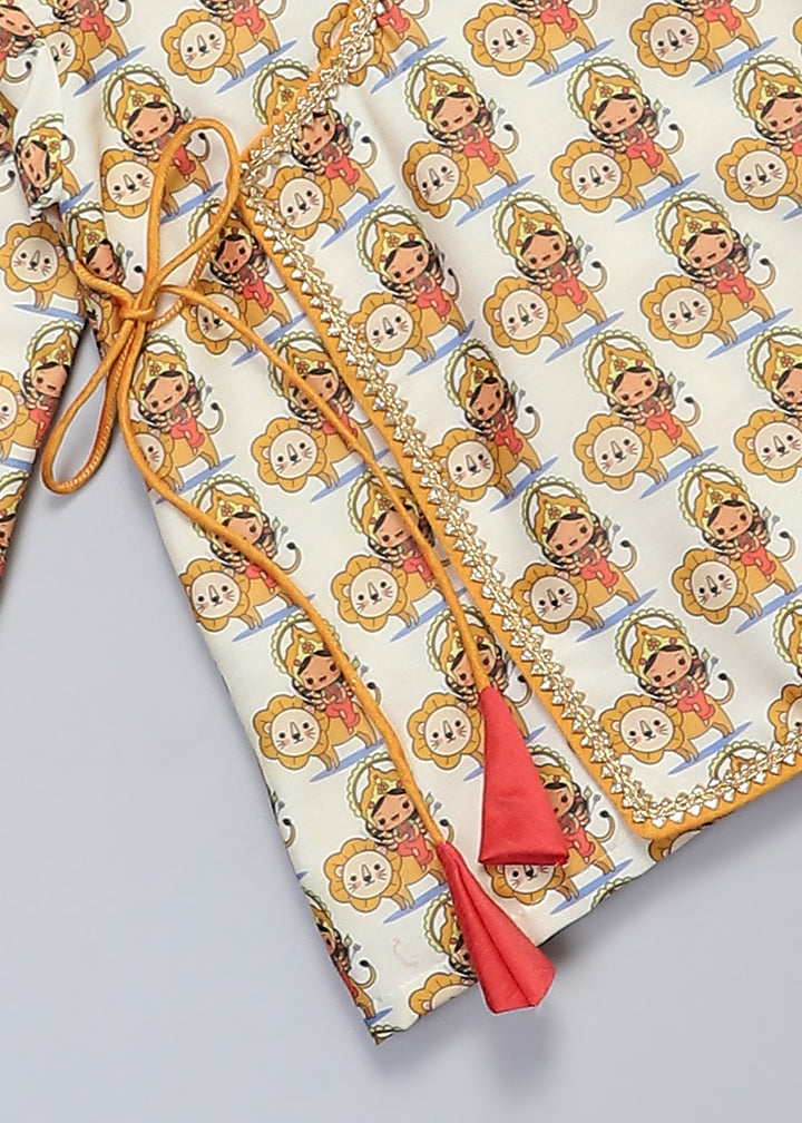 Yellow Durga Ji Printed Kurta With Pyjama Set