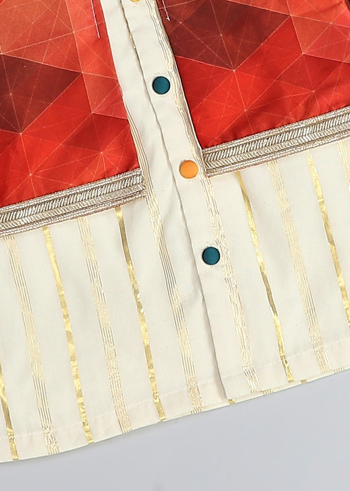 Off White Kurta With Multicolor Attached Jacket and Pyjama Set