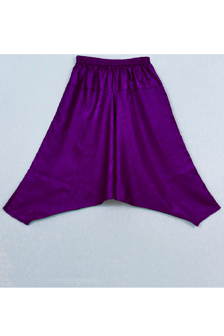 Purple Embroidered Kaftan Style Silk Top With Cowl Pant