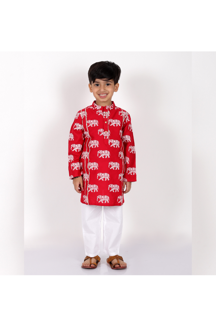 Elephant Block Printed Kurta With Pyjama Set