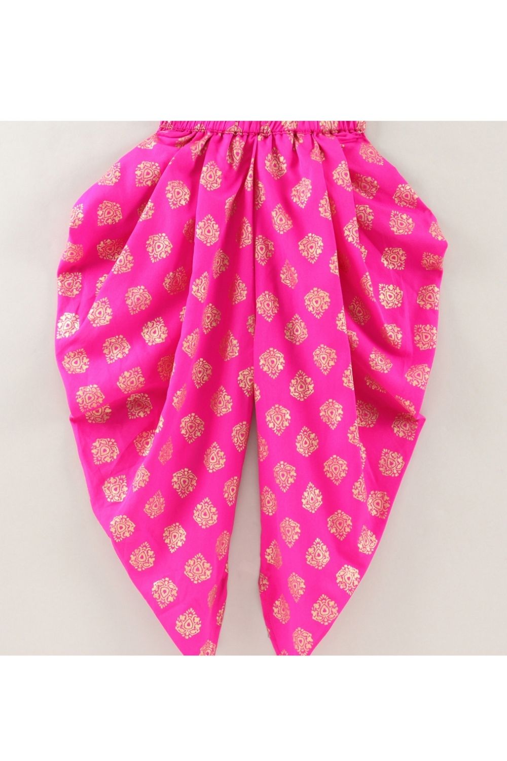 Multicolor Embroidered Layered Top & Pink Foil Printed Dhoti Pant Set