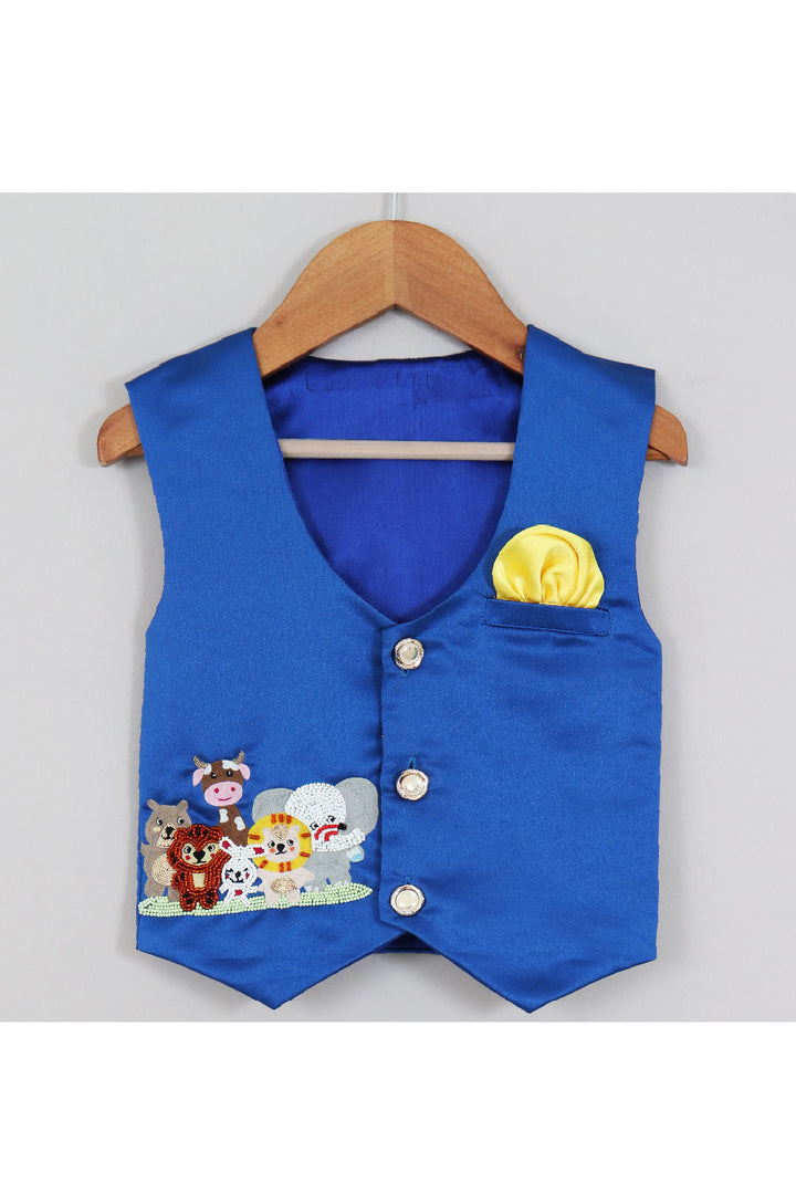 Blue Animals Embroidered Waistcoat