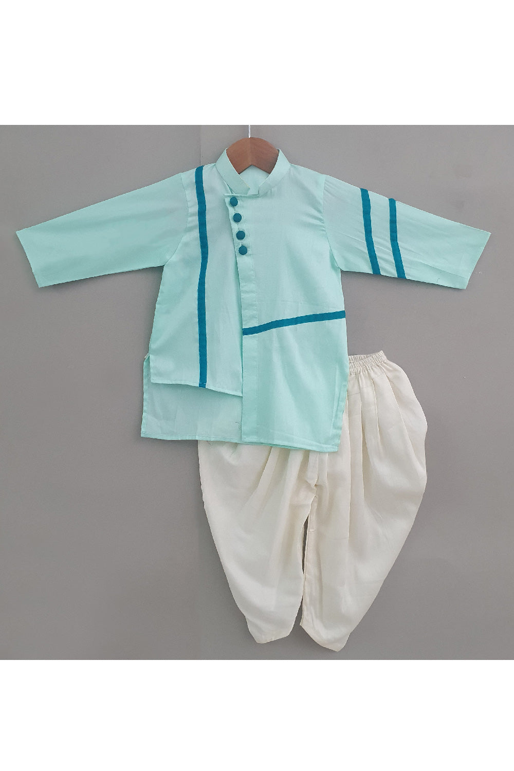 Blue Asymmetrical Cotton Kurta With Salwar Set