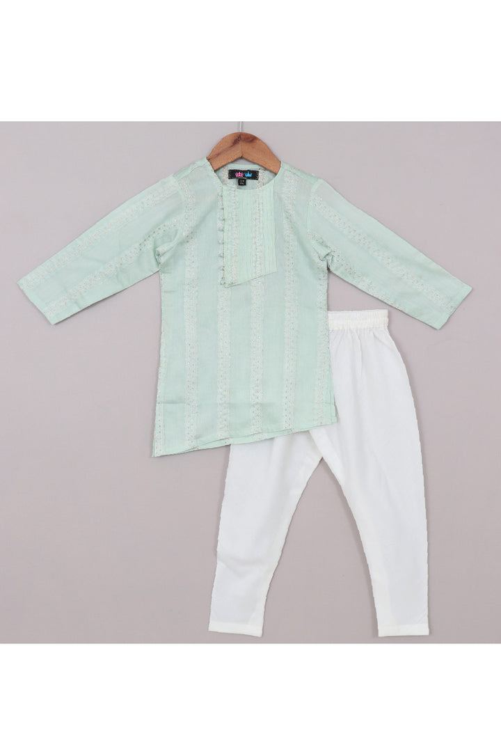 Thread Embroidered Silk Blend Asymmetrical Kurta With Pyjama Set