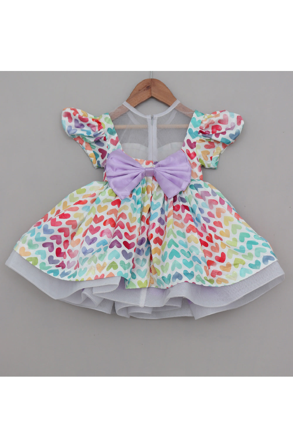 White And Multicolor Heart Printed Dress
