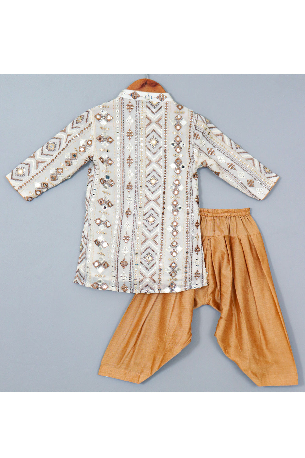 Off White Faux Mirror Embroidered Georgette Kurta With Salwar Set