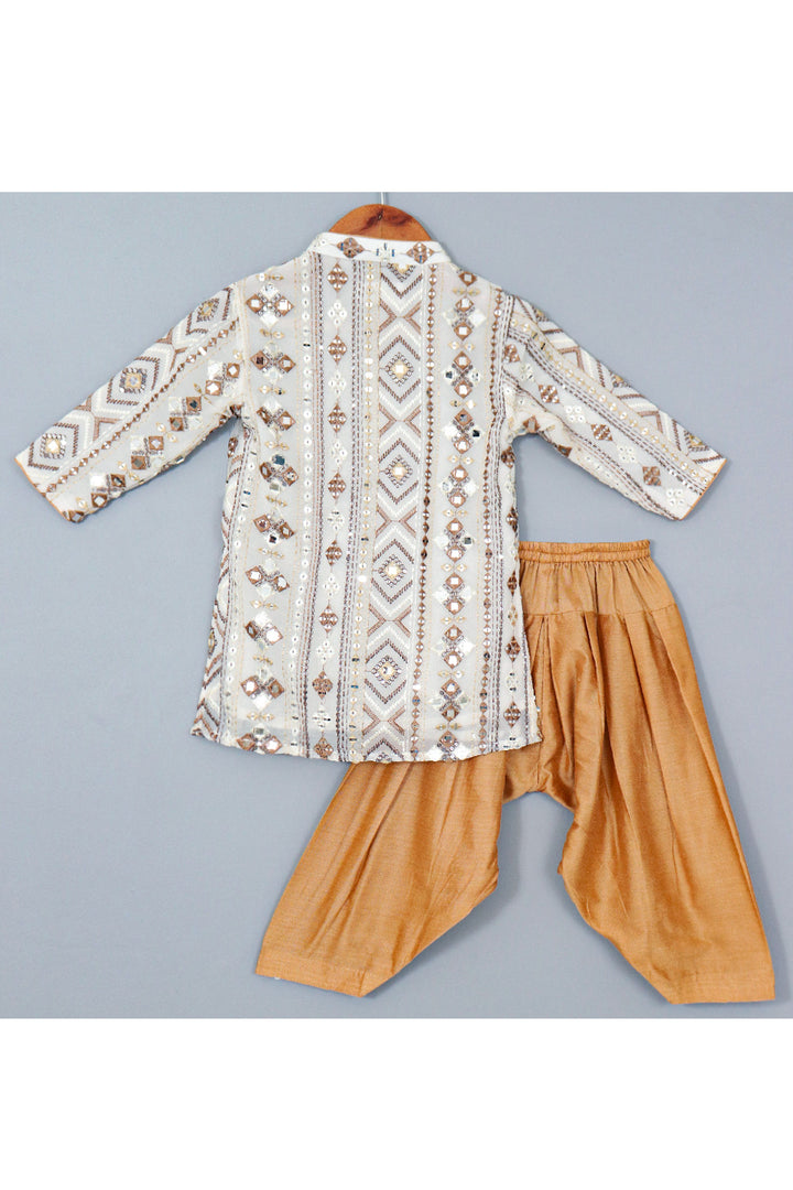 Off White Faux Mirror Embroidered Georgette Kurta With Salwar Set
