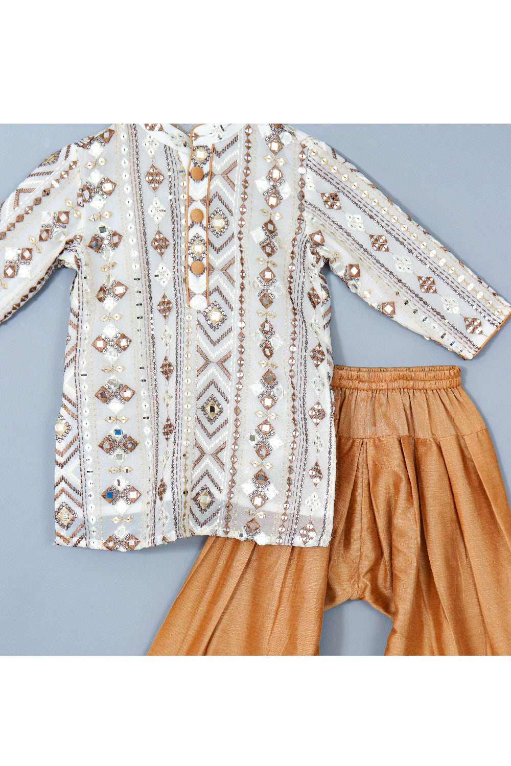 Off White Faux Mirror Embroidered Georgette Kurta With Salwar Set