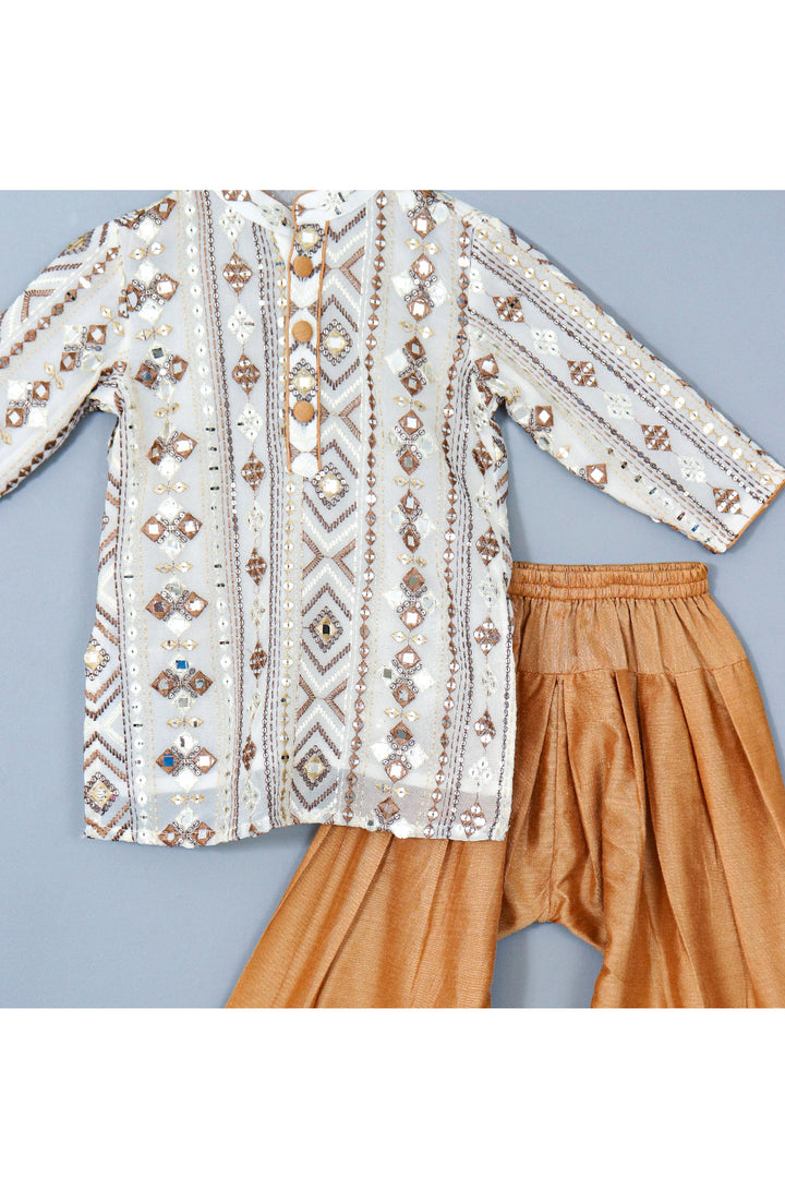 Off White Faux Mirror Embroidered Georgette Kurta With Salwar Set