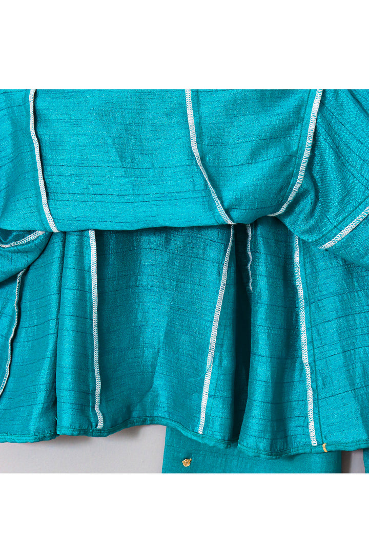 Turquoise Blue Embroidered Silk Peplum Style Kurta With Pant Set