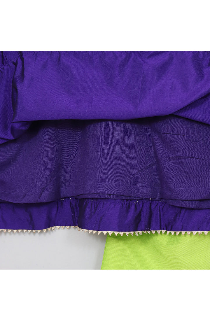Purple Embroidered And Lace Detailing Silk Peplum Top With Salwar Set