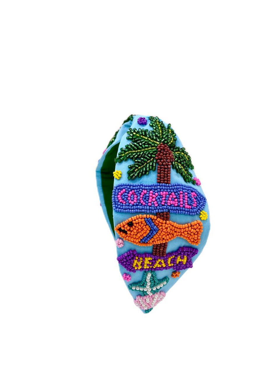 Blue Beach Handmade Beads Embroidered Hairband