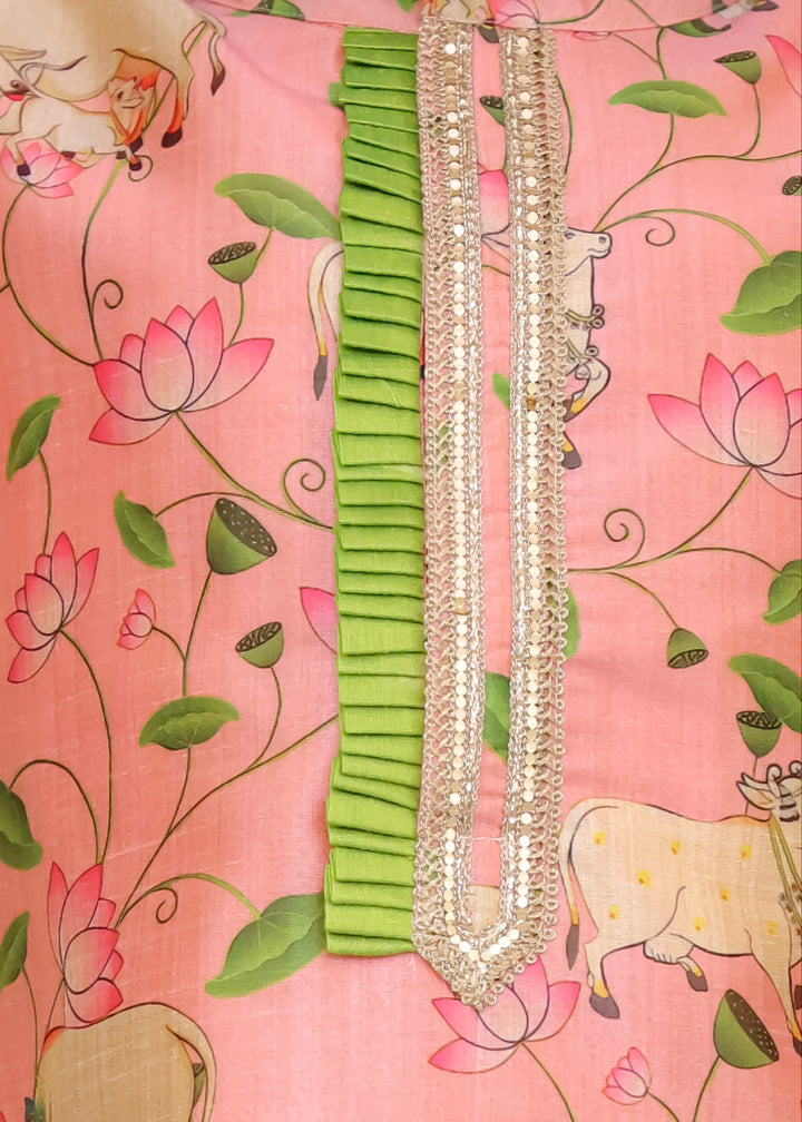 Orange Cow Printed Kurta With Pyjama Set