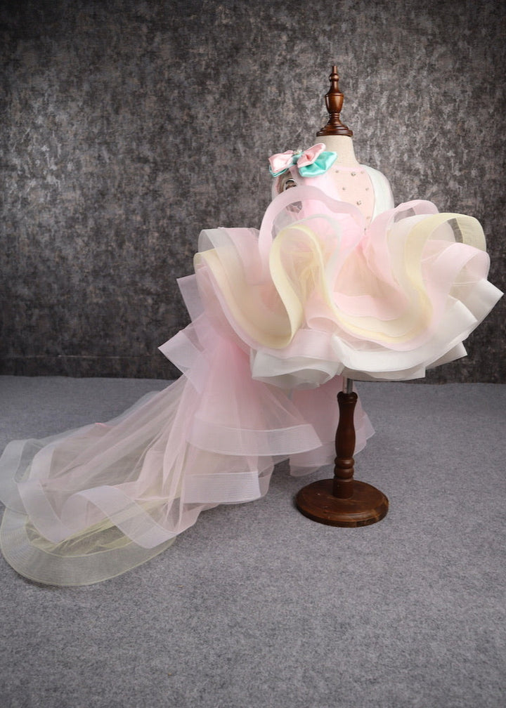 Rainbow Shaded Stone Embellished With Detachable Trail Dress