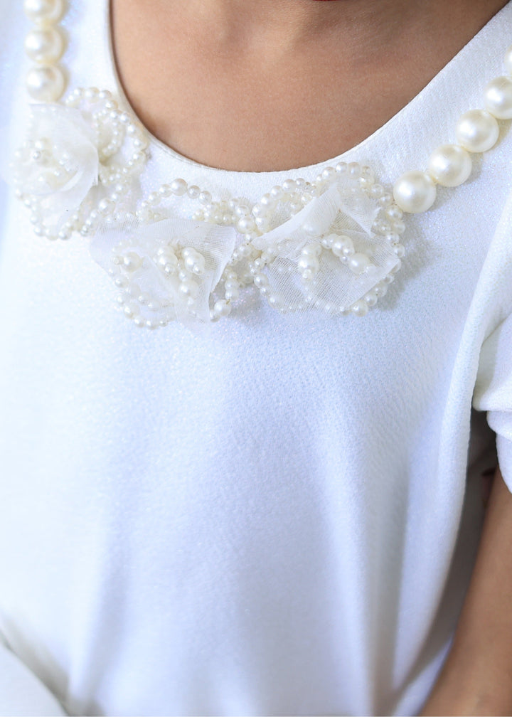 White Handmade Flower With Detachable Drape Dress