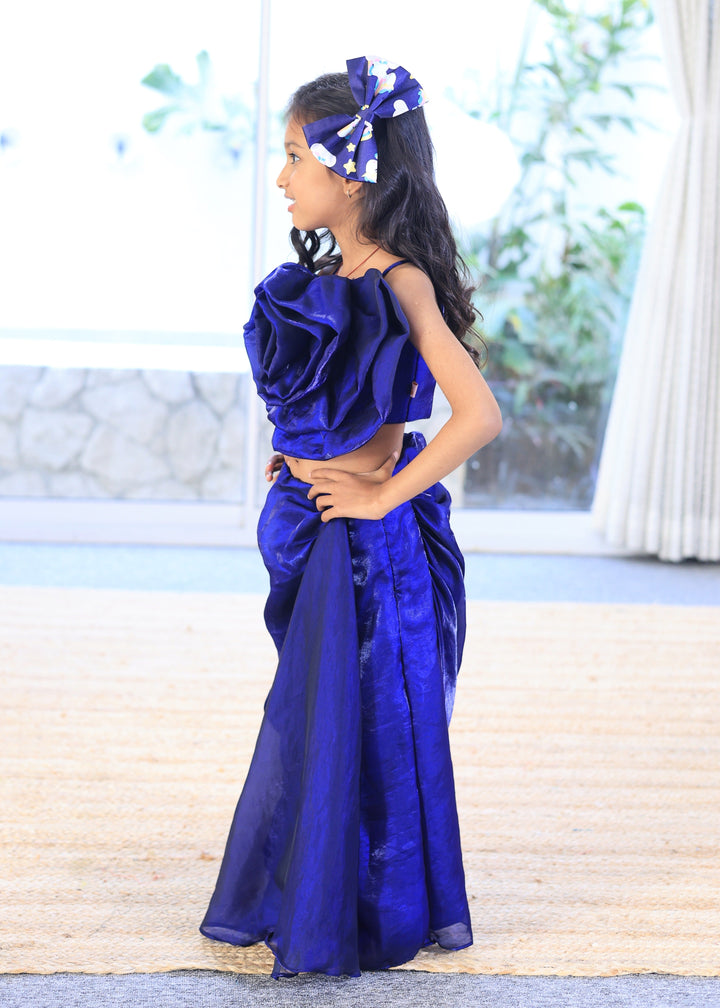 Royal Blue Handmade Flower Top And Skirt Set