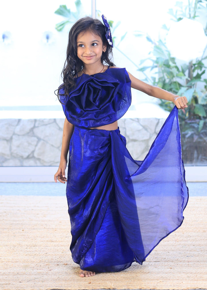 Royal Blue Handmade Flower Top And Skirt Set