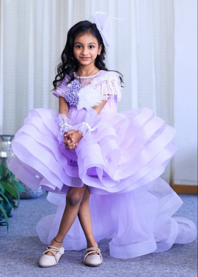 Lavender Ruffle Structure With Drape Dress