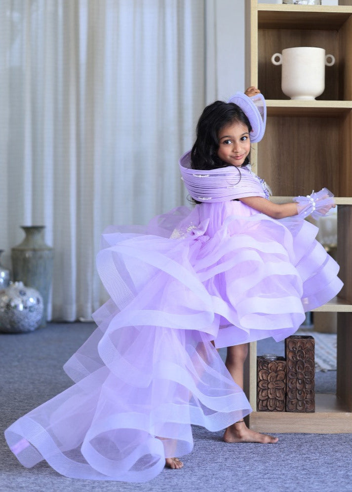 Lavender Ruffle Structure With Drape Dress