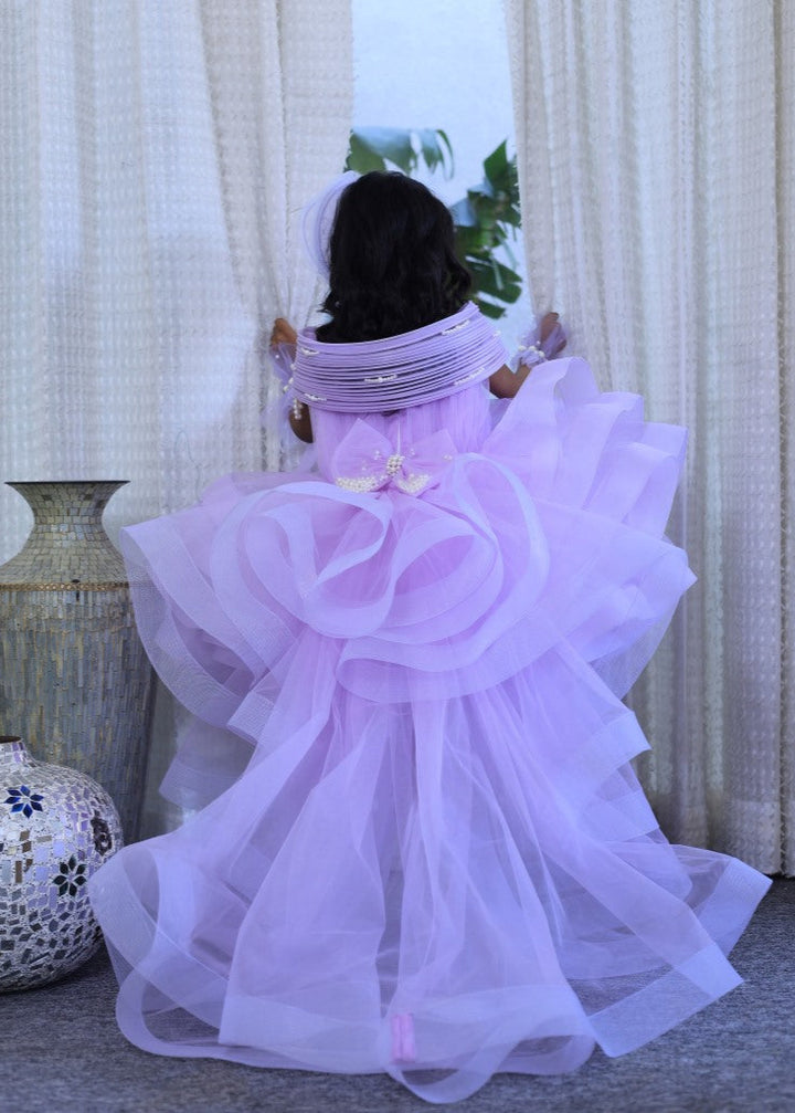 Lavender Ruffle Structure With Drape Dress