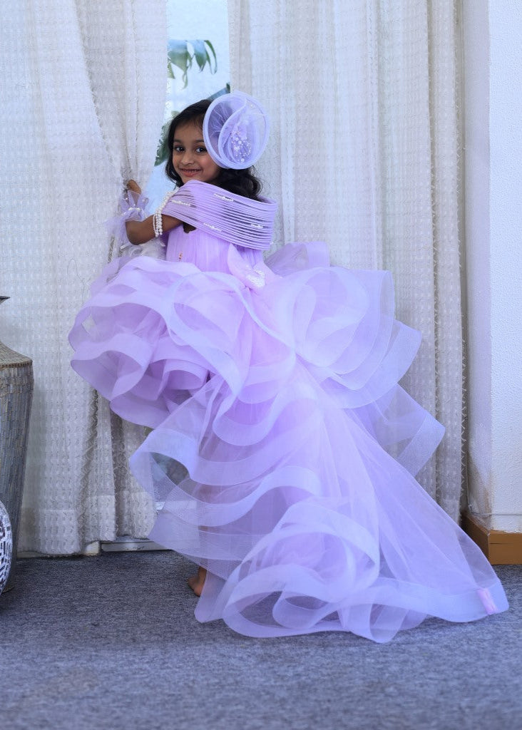 Lavender Ruffle Structure With Drape Dress