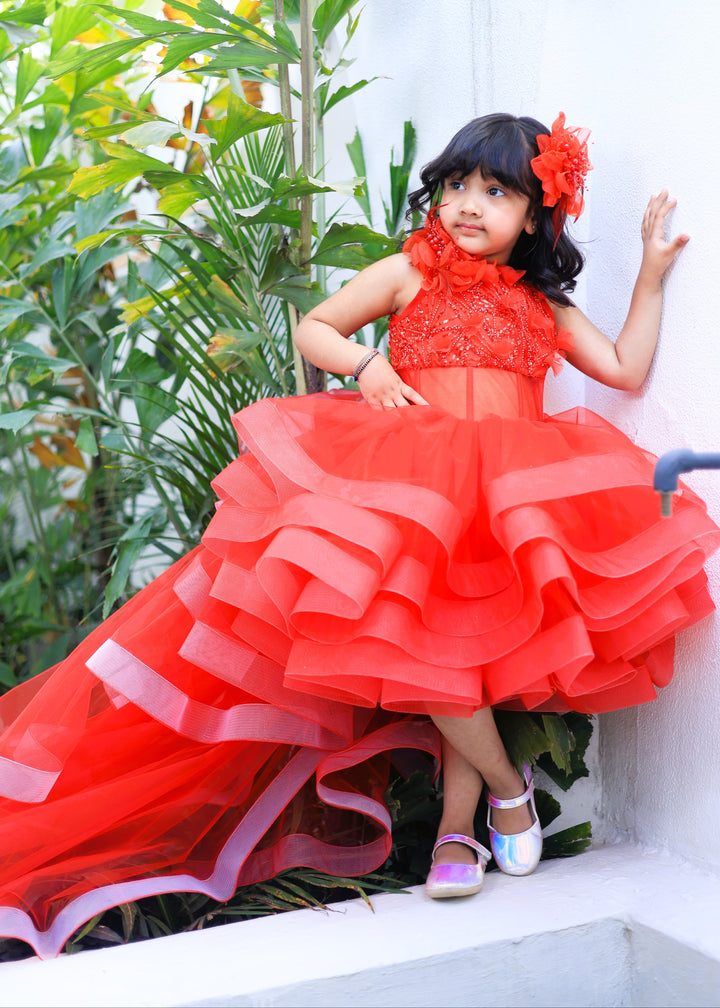 Red Princess Ruffled Frilly With Detachable Dress