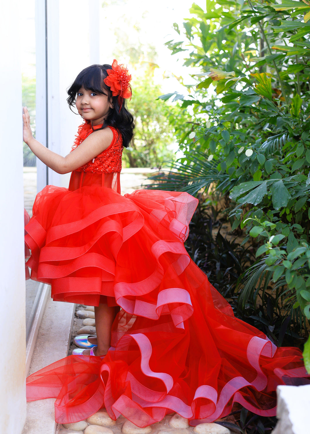 Red Princess Ruffled Frilly With Detachable Dress