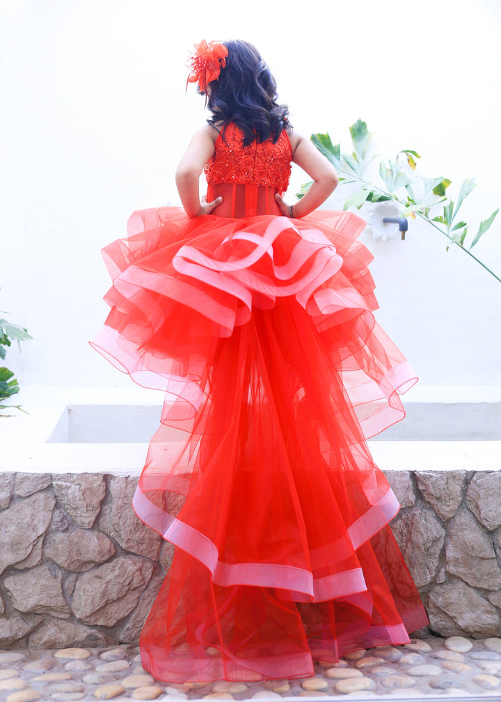 Red Princess Ruffled Frilly With Detachable Dress