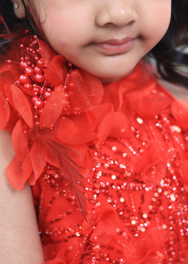 Red Princess Ruffled Frilly With Detachable Dress